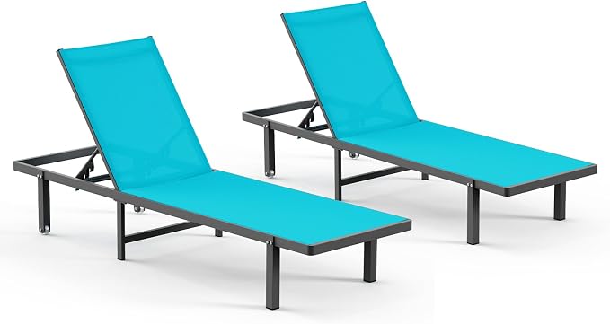 Aluminum Outdoor Lounge Chairs Set of 2, Pool Lounge Chairs - Image 8