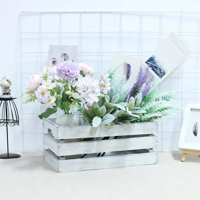 Efavormart Set of 3 Whitewash Wood Planter Crate Boxes - Image 2