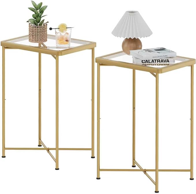 Garden 4 you Small Side Table, Glass End Table Set of 2, Mini Bedside Table by Garden4you
