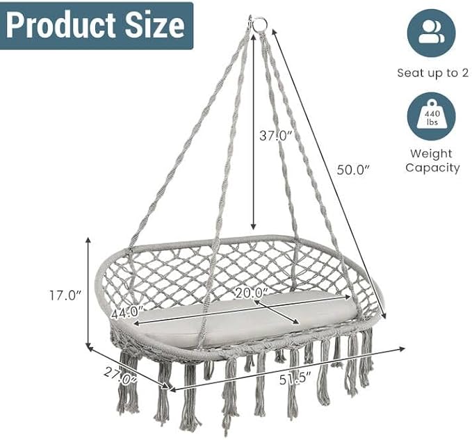 Giantex 2-Seat Hammock Chair, Macrame Swing - Image 8