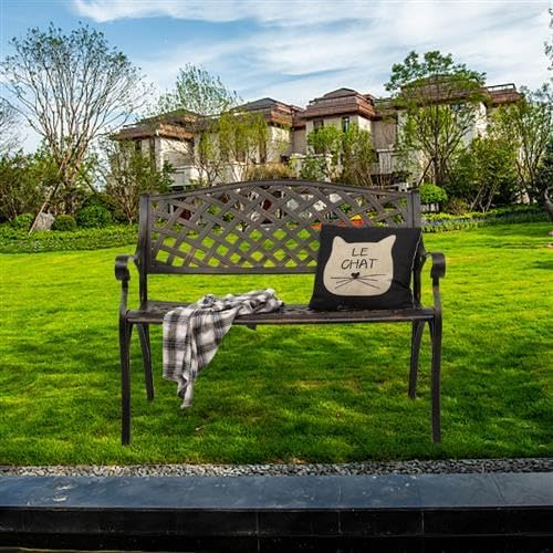 40.5" Outdoor Garden Bench, Patio Furniture Cast Aluminum Bench - Image 6