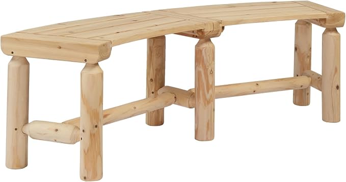 VINGLI Outdoor Bench Wooden Curved Bench, All-Weather Fire Pit Backless Patio by VINGLI