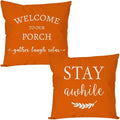 PANDICORN Welcome to Our Porch Stay Awhile Farmhouse Throw Pillow Covers 16x16 by PANDICORN