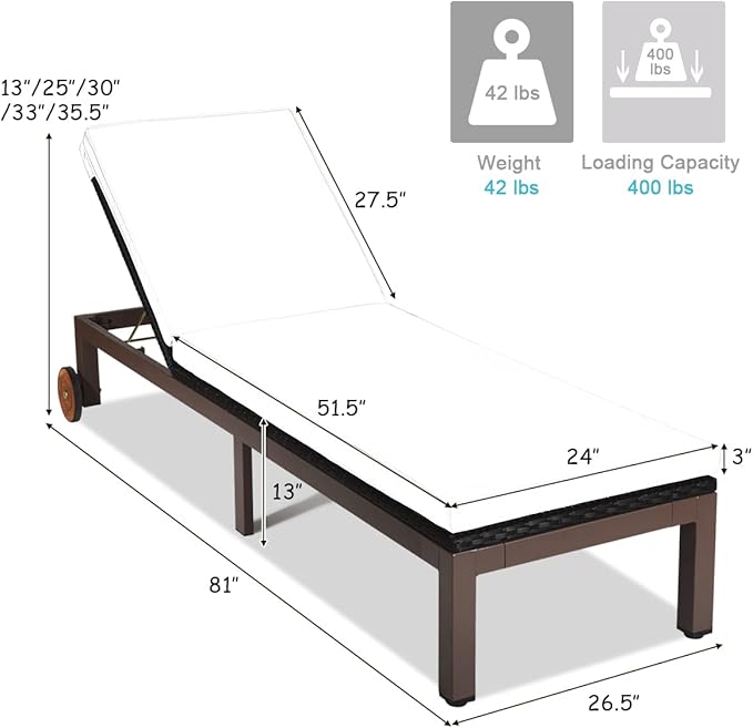 Tangkula Patio Chaise Lounge Chair, Outdoor Rattan Lounger Recliner Chair - Image 3