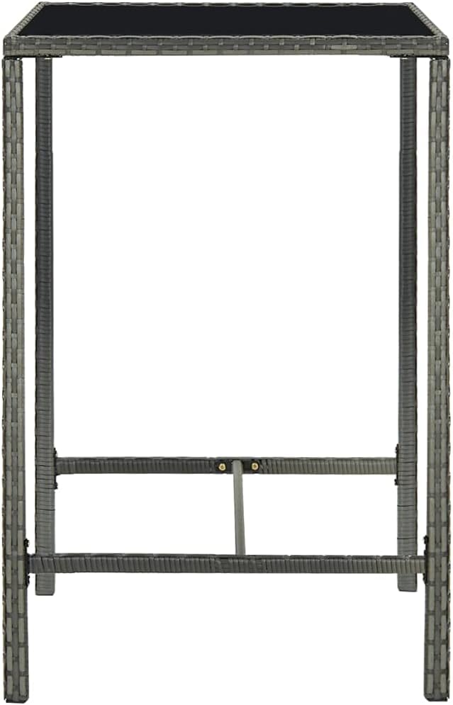 SKM Patio Bar Table Gray 27.6"x27.6"x43.3" Poly Rattan and Glass - Image 4