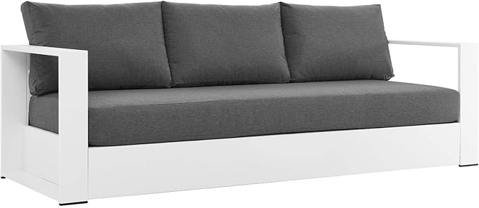 Modway Tahoe Aluminum Outdoor Patio Sofa in White Charcoal by Modway