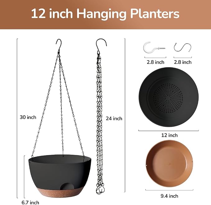 Set of 2-12 Inch Hanging Planter, Self-Watering Hanging Planters - Image 2