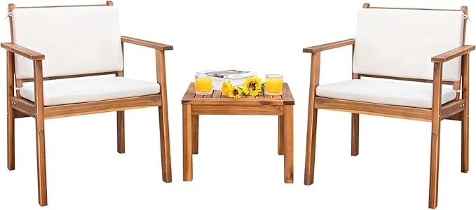 Devoko Patio Set 3 Piece Acacia Wood Outdoor Furniture Conversation Seat by DEVOKO