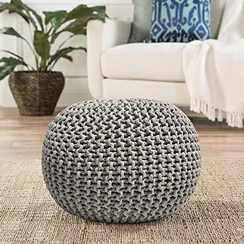 FRELISH DECOR Round Pouf Ottoman Hand Knitted 100% Cotton Pouf Foot Stool - Image 7