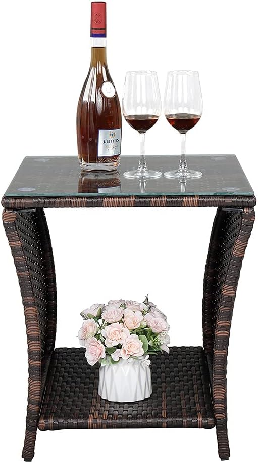Wicker Rattan Side Table, Outdoor Square Rattan Coffee End Table - Image 8