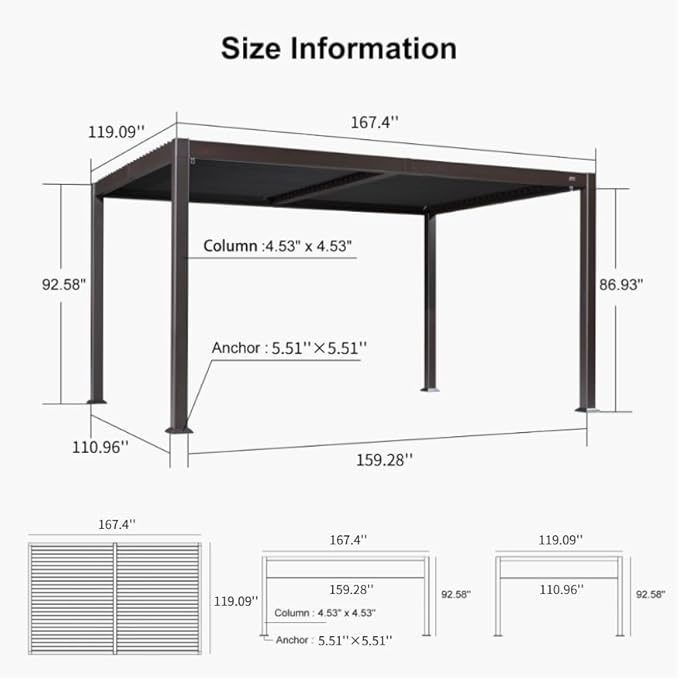 PURPLE LEAF 10' x 14' Louvered Pergola Outdoor Adjustable Louvre Shade Modern - Image 8
