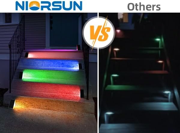 NIORSUN Solar Step Lights, 6 Pack RGB Solid Color Changing Solar Stair Lights - Image 5