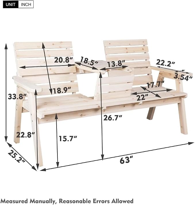 FORTUNO Cedar/Fir Log Wood Patio Garden Bench - Image 2