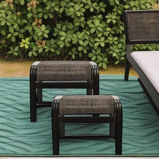 Outdoor Patio Foot Rest Ottoman Seat Textilene Portable Metal Footstool - Image 2