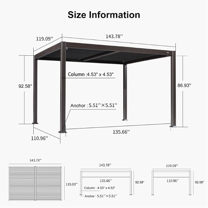 PURPLE LEAF 10' x 12' Outdoor Louvered Pergola Aluminum Pergola - Image 9