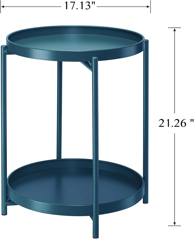 danpinera 2-Tier End Table, Outdoor Side Table Metal Round Side Table - Image 3