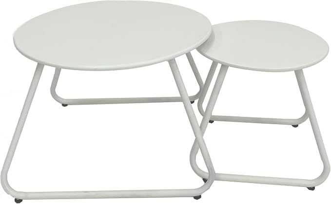 Patio Outdoor Coffee Table Set of 2, Weather Resistant Steel Round End Tables by Meluvici