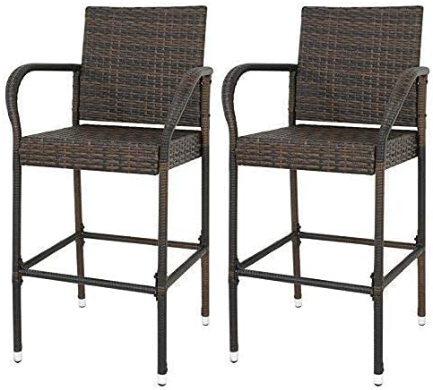 ZENY Set of 2 Wicker Barstool All Weather Dining Chairs Outdoor Patio Furniture - Image 8