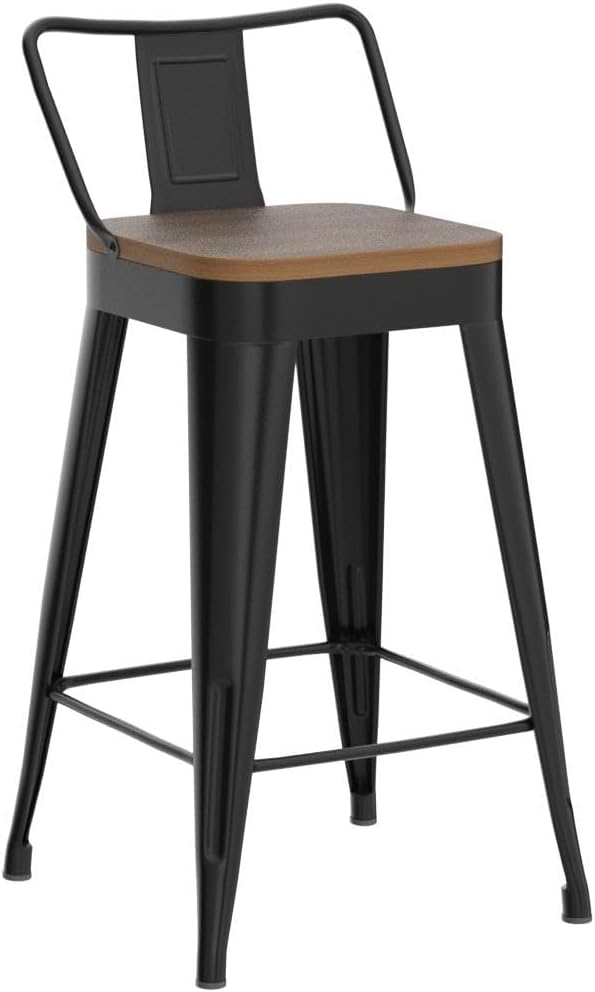 Bar Stools Set of 4 Metal Bar Stool Counter Height Bar Stools Black, Modern 24" - Image 4