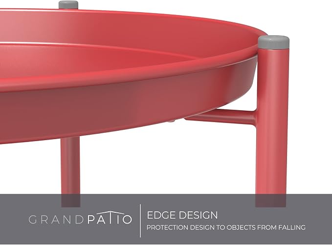 Grand patio Outdoor Side Table 2-Tier End Table Round Accent Table Peacock Red - Image 4