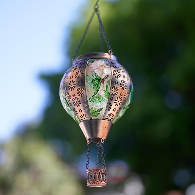 DREAMSOUL Hummingbird Hot Air Balloon Solar Lantern, Metal & Glass Flickering - Image 8