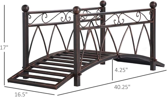 3.3FT Steel Garden Bridge with Anti-Slip Deck, 300LB Capacity Metal Footbridge - Image 6