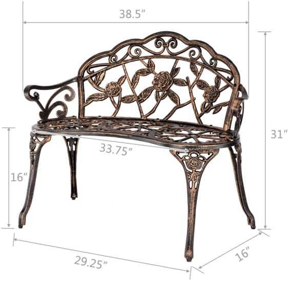 38.5" Outdoor Garden Bench, Patio Furniture Cast Aluminum Outdoor Bench - Image 3
