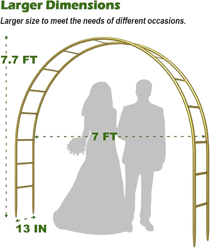 Queension Metal Wedding Arch for Ceremony Party Decoration 7Ft Wide 7.7Ft High - Image 2
