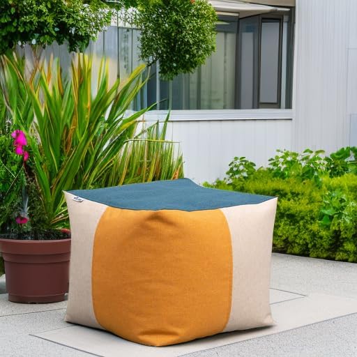 Big Joe Square Ottoman Weatherproof Bean Bag Footrest, Sunset Block Intertwist - Image 5