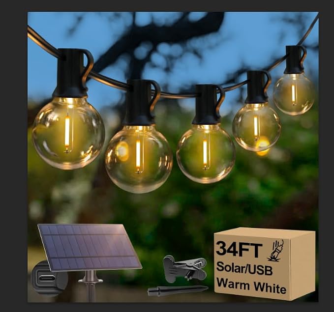 Lakumu 34FT G40 Solar String Lights, Globe Outdoor String Lights by Lakumu