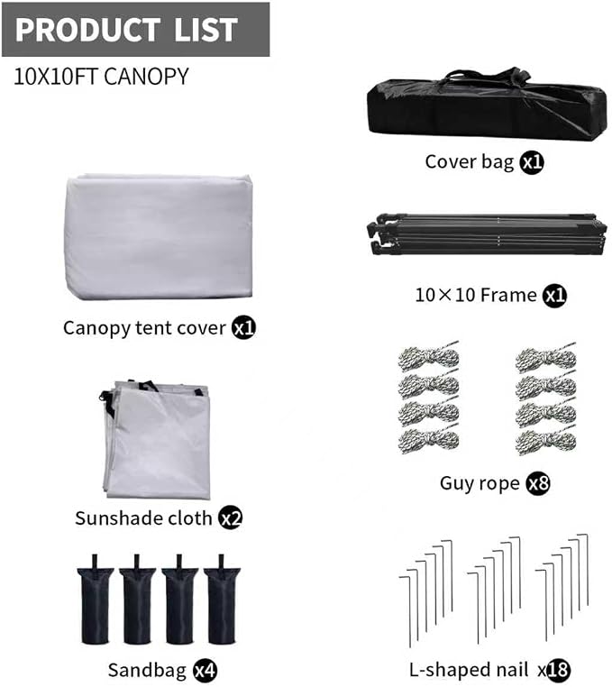 10x10 Pop Up Canopy Tent with 2 Sidewalls, Easy Up Canopy Outdoor Party Sun - Image 7