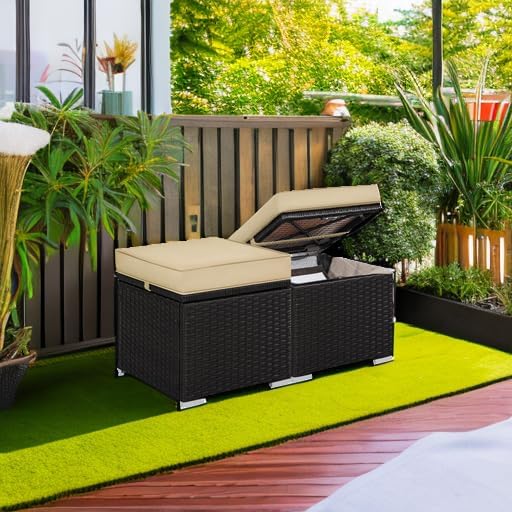 Yaheetech Wicker Ottomans, Outdoor/Indoor Footstools, Additional Seating - Image 2