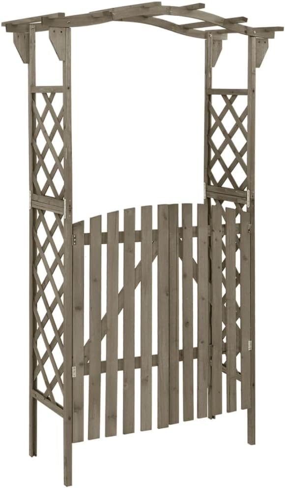 vidaXL Gray Pergola with Gate, Sturdy Solid Firwood and Pine Wood Garden Arch by vidaXL