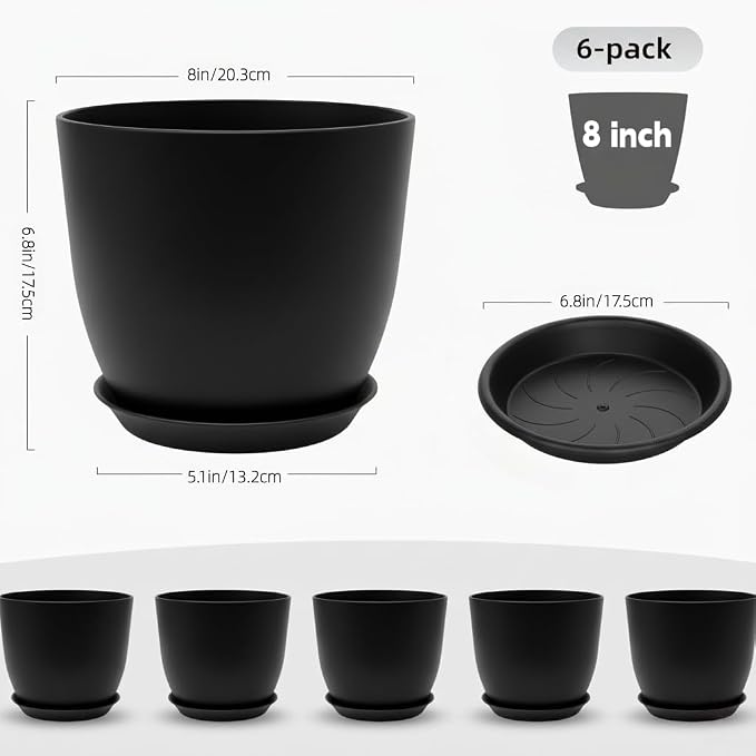 Plant Pots 8 Inch Set of 6, Flower Pots - Image 2