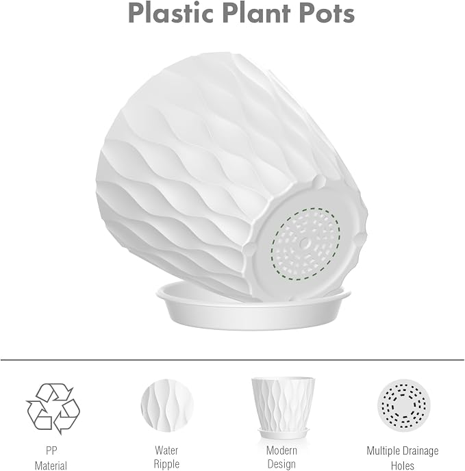 6 inch Flower Pots, 5 Pack Plant Pots - Image 4