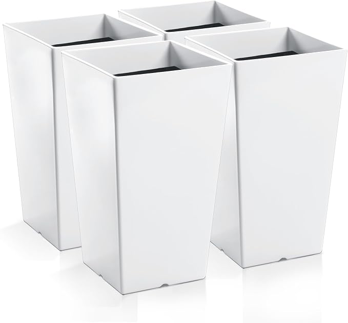 Hushee Set of 4 Tall Outdoor Planters 21 Inch Tall Tapered Square Planter by Hushee