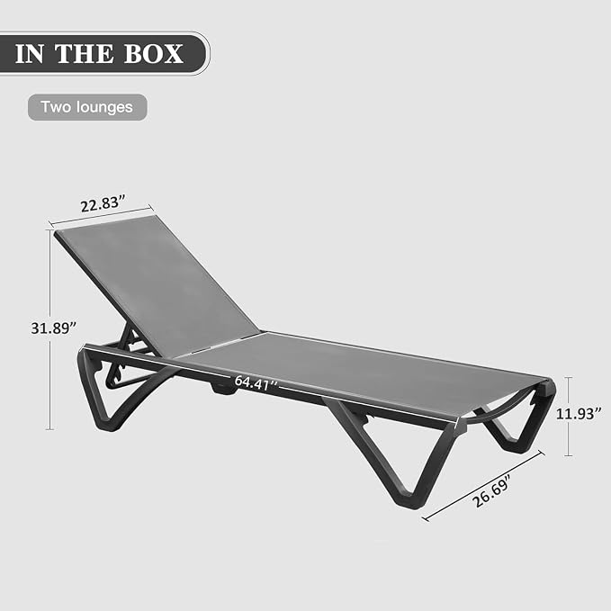 Domi Pool Lounge Chairs Set of 2, Aluminum Adjustable Outdoor Chaise Lounge - Image 2