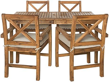Walker Edison Delray Classic 5 Piece Acacia Wood Outdoor Dining Table and - Image 4