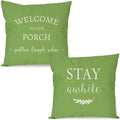 PANDICORN Welcome to Our Porch Stay Awhile Outdoor Decorative Throw Pillow by PANDICORN