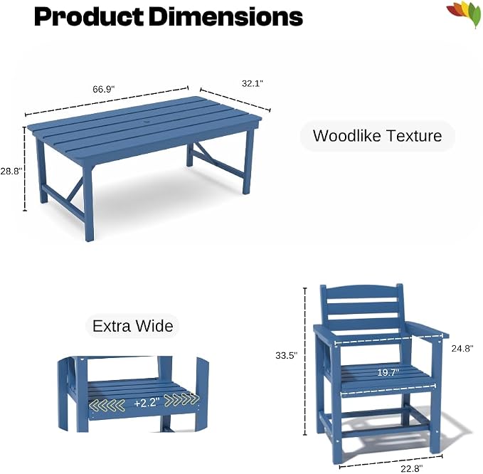 Outdoor HDPE Dining Set 7 Pieces, Patio Table - Image 8