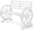 VINGLI Rustic Wooden Wheel Bench Outdoor Bench, Patio Bench Wagon Slatted Seat by VINGLI
