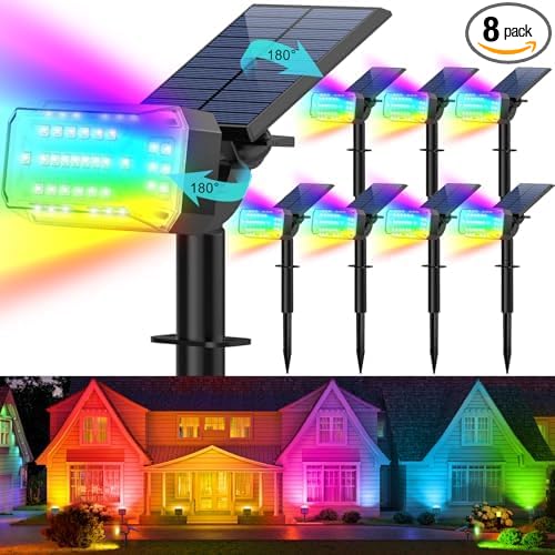 Solar Spot Lights Outdoor Waterproof IP65, RGB Halloween 7 Modes Christmas by KIPEINI