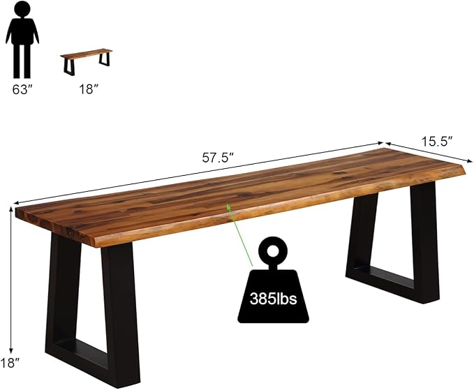 Giantex Set of 2 Wooden Dining Bench Seating Chair Rustic Indoor &Outdoor - Image 3