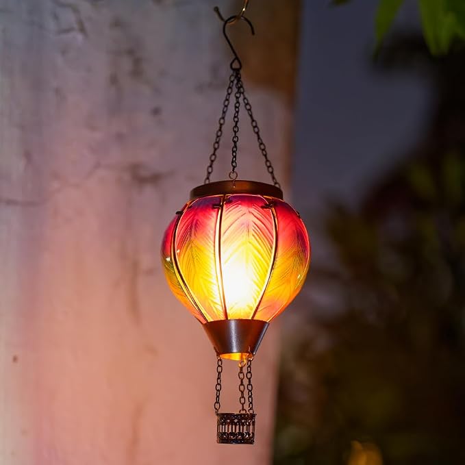 DREAMSOUL Hot Air Balloon Solar Lantern, Glass Outdoor Lantern Hanging Solar - Image 9