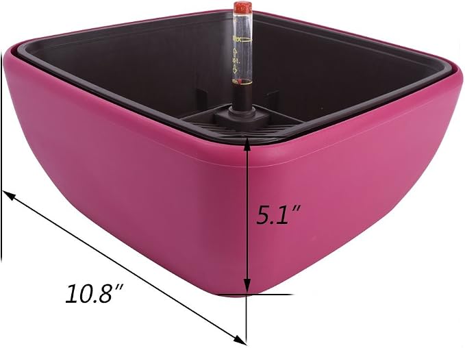 Vencer 10.8 Inch Plastic Square Self Watering Planter, Water Indicator - Image 2