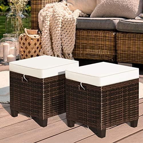 LDAILY Moccha 2 Pieces Patio Outdoor Ottoman, All Weather Rattan Patio Ottoman - Image 2