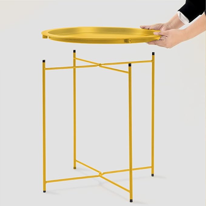 Garden 4 you End Table 2 PCS Metal Side Table Yellow Round Folding Tray Cyan - Image 8
