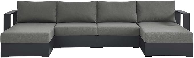 Modway Tahoe Aluminum 4-Piece Outdoor Patio Furniture Gray Charcoal, Modular - Image 4