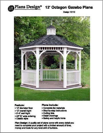 Classic Gazebo Project Plans -Design #10012 by Plans+Design