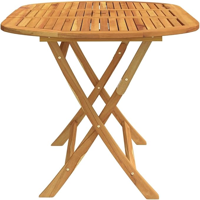 vidaXL Folding Dining Table, Oval Patio Table, Solid Eucalyptus Wood Brown - Image 7